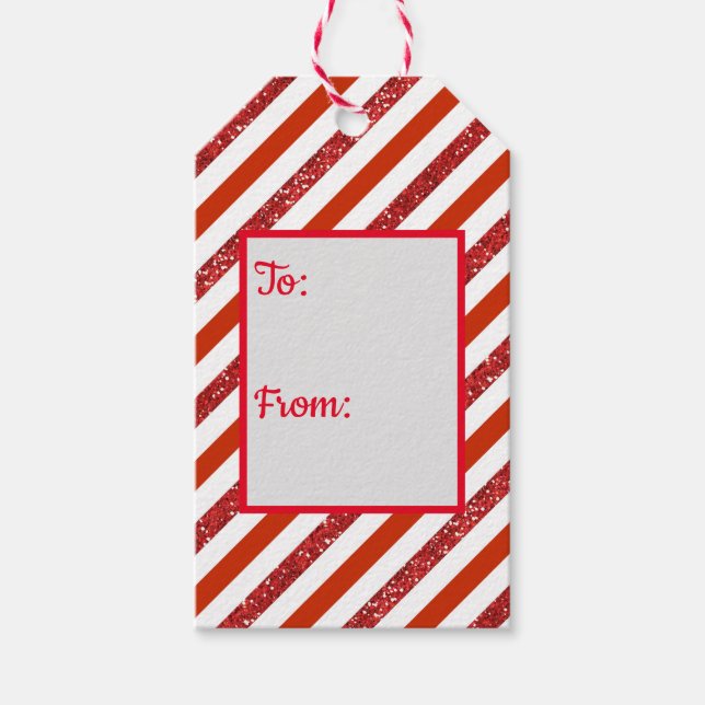 Glitter Candy Cane Stripe Gift Tags (Front)