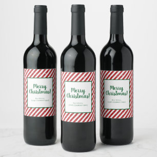 Glitter Candy Cane Striped Company Wine Label