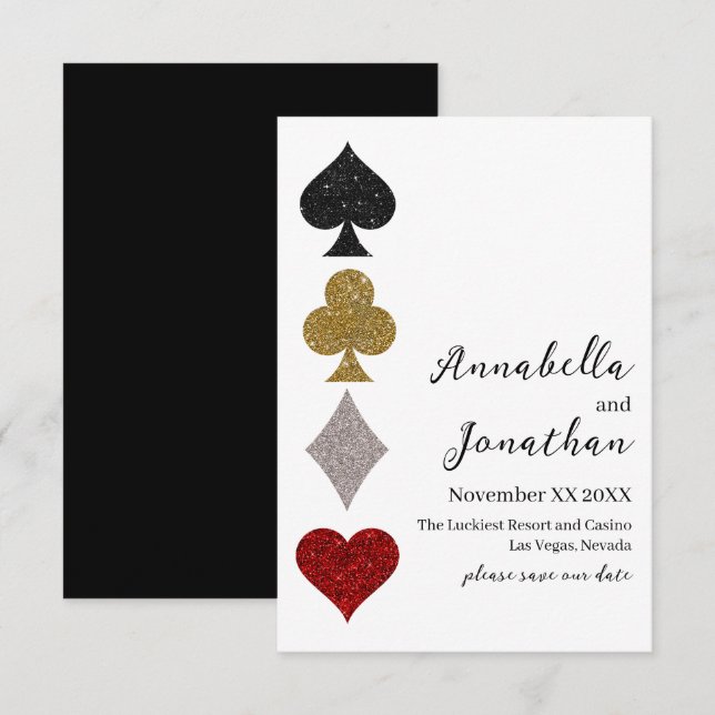 Glitter Card Game Las Vegas Casino Wedding (Front/Back)