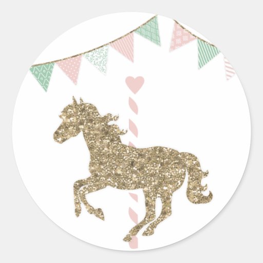 Image of Glitter Carousel Horse Classic Round Sticker