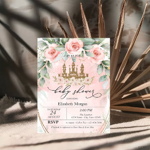 Glitter Castle Pink Roses Baby Shower Invitation