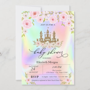 Glitter Castle Roses Holographic Baby Shower Invitation