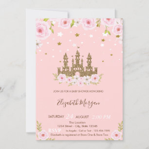 Glitter Castle Stars Flowers Baby Shower Invitation