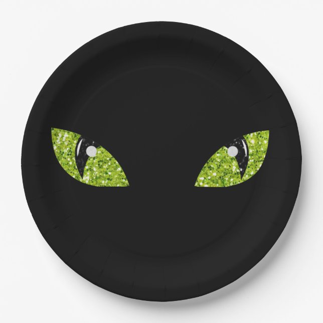 Glitter Cat Eyes Halloween Paper Plate (Front)