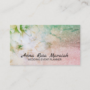 *~* Glitter Celestial Floral Turquoise Watercolor Business Card