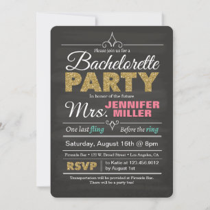 Glitter Chalkboard Bachelorette Party Invitation