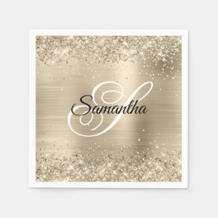 Glitter Champagne Foil Fancy Monogram Napkin