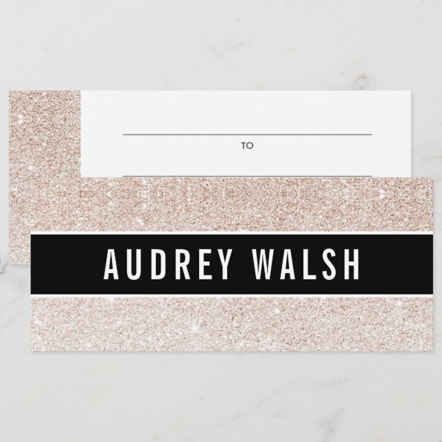 Glitter Champagne pink Black Gift Certificate Invitation (Front/Back)