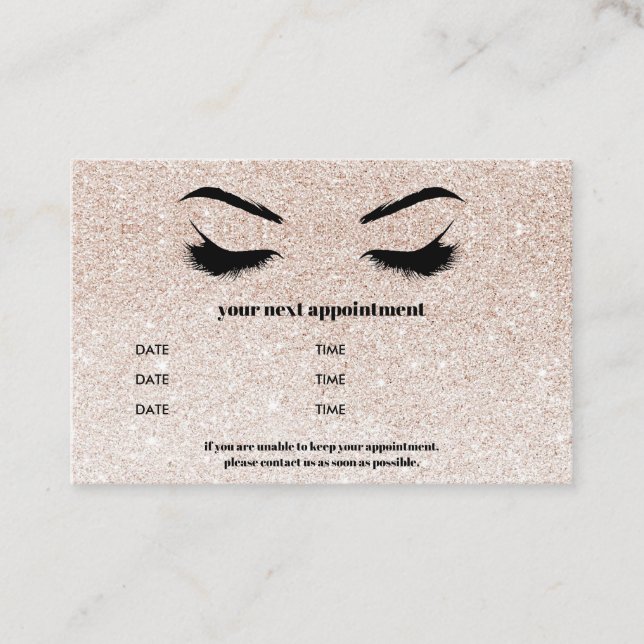 Glitter champagne pink Browbar Eyelash Luxury Business Card (Front)