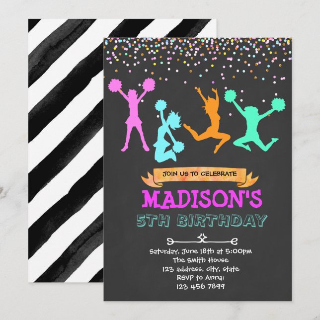Glitter cheerleader party invitation (Front/Back)