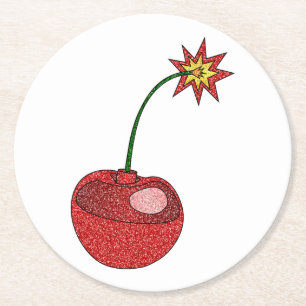 Glitter Cherry Bomb Round Paper Coaster