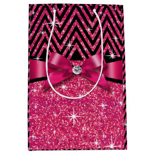 Glitter Chevron Bling Diamond Bow fuchsia Medium Gift Bag