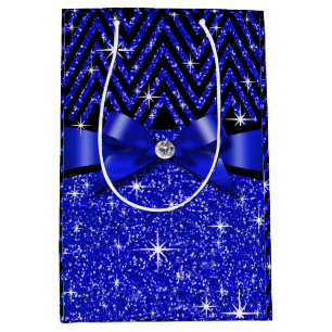 Glitter Chevron Bling Diamond Bow   sapphire Medium Gift Bag