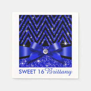 Glitter Chevron Bling Diamond Bow   sapphire Napkin