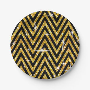 Glitter Chevron Bling Glam Party   gold Paper Plate
