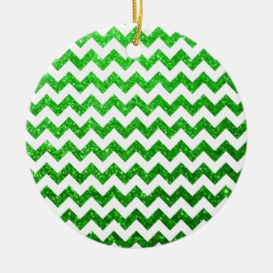 Glitter Chevron Green Ceramic Tree Decoration