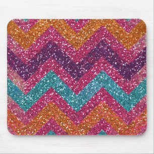 Glitter Chevron Pink Purple Orange Teal Mouse Mat