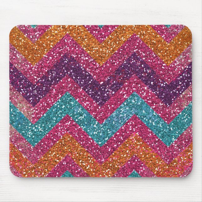 Glitter Chevron Pink Purple Orange Teal Mouse Mat (Front)