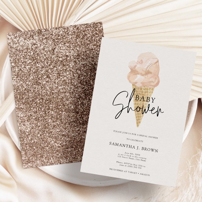 Glitter Chic Watercolor Ice Cream Baby Shower Invitation (Creator Uploaded)