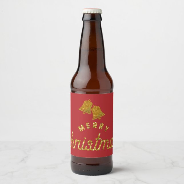 Glitter Christmas Bells Beer Bottle Label (Front)