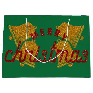 Glitter Christmas Bells Large Gift Bag