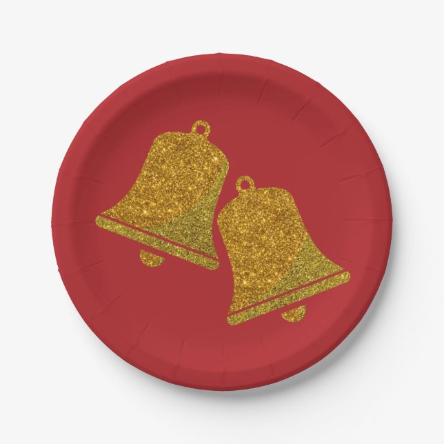 Glitter Christmas Bells Paper Plate (Front)