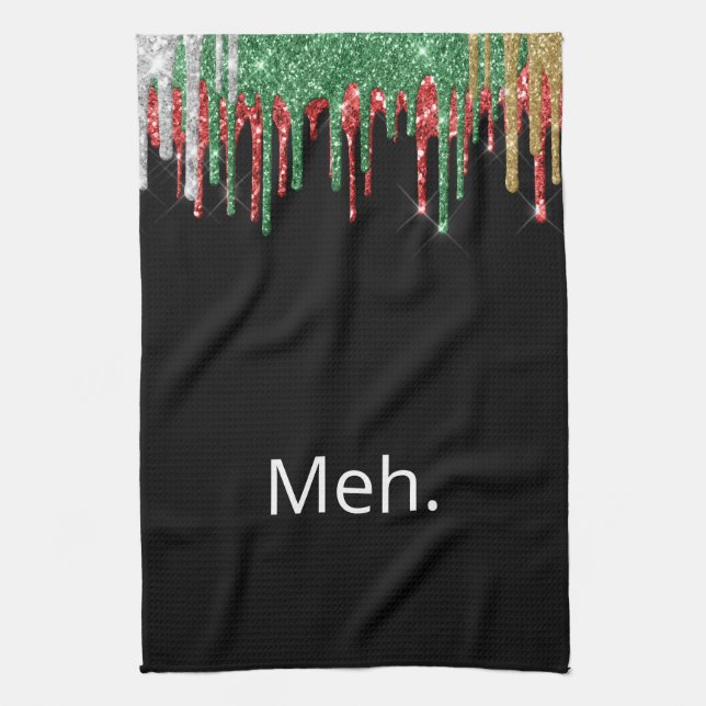 Glitter Christmas Funny Tea Towel (Vertical)