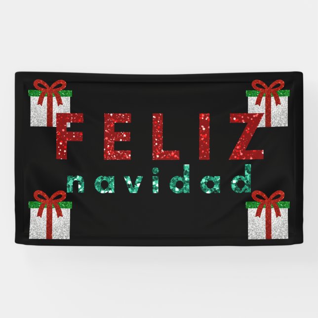 Glitter Christmas Gift Feliz Navidad Banner (Horizontal)