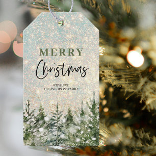 Glitter Christmas Green Tree   Merry Christmas  Gift Tags