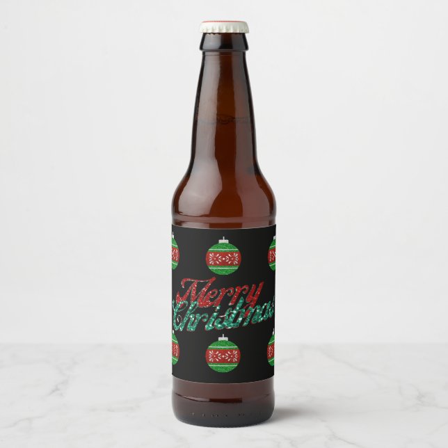 Glitter Christmas Ornament Beer Bottle Label (Front)