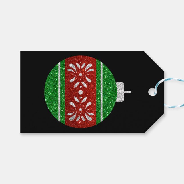 Glitter Christmas Ornament Gift Tags (Front (Horizontal))