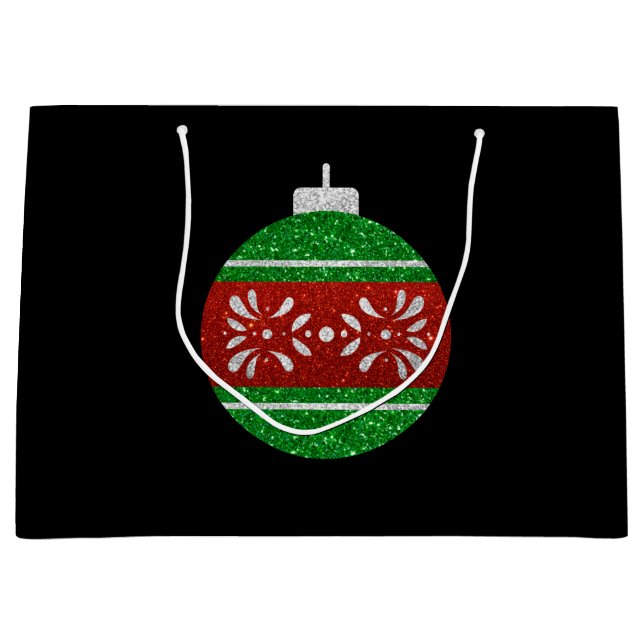 Glitter Christmas Ornament Large Gift Bag (Front)