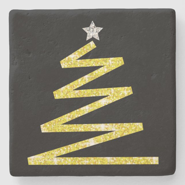 Glitter Christmas tree Stone Coaster (Front)