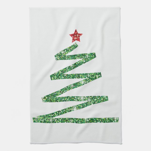 Glitter Christmas tree Tea Towel (Vertical)