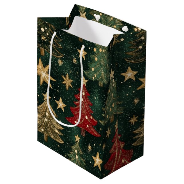 Glitter Christmas Trees & Stars (1) Medium Gift Bag (Front Angled)