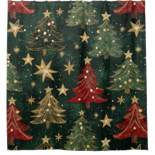 Glitter Christmas Trees & Stars (1) Shower Curtain
