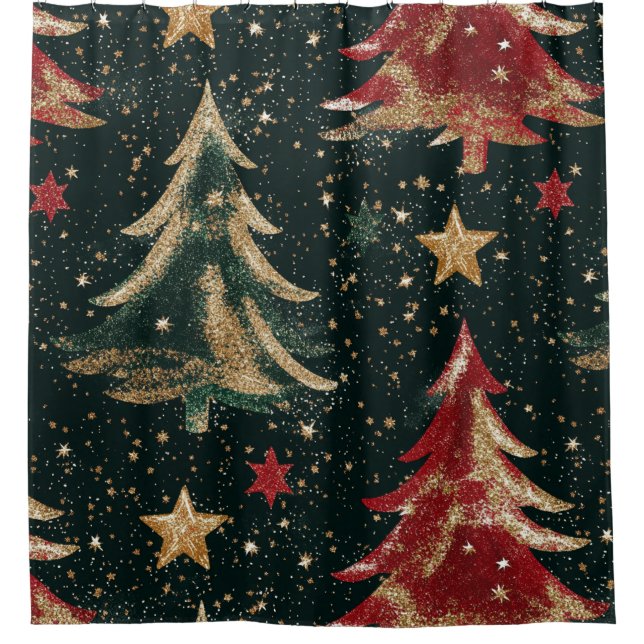 Glitter Christmas Trees & Stars (3) Shower Curtain (Front)