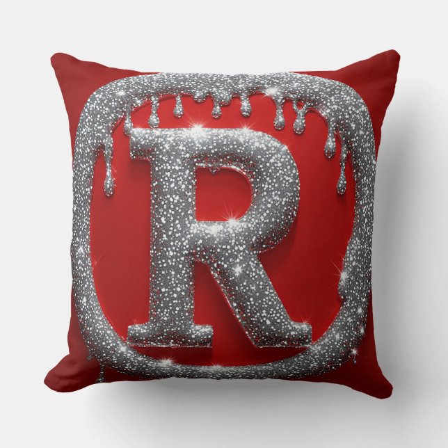 Glitter Chrome Letter R Monogram Red Luxury Emblem Cushion (Front)