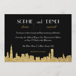 Glitter City Skyline Wedding Invitation