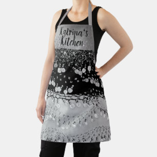 Glitter Coins Black and Silver Personalised  Apron