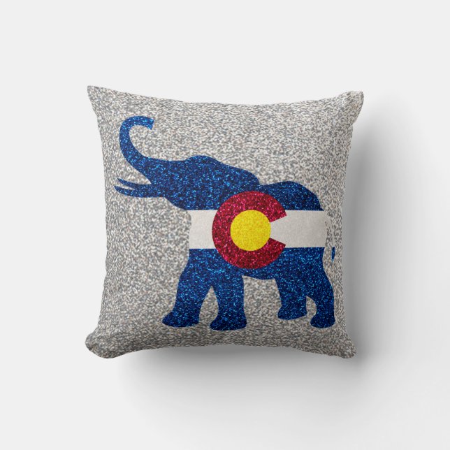 Glitter Colorado flag elephant square pillow (Front)