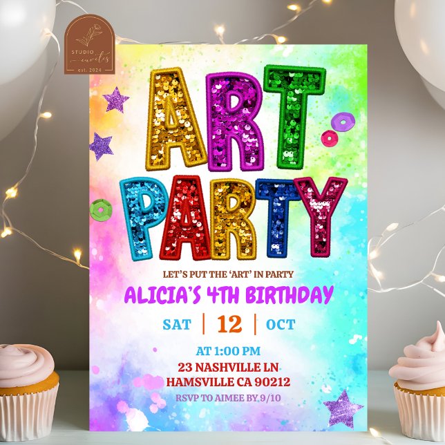 Glitter Colorful Sequin Art Party Birthday Invitation (Creator Uploaded)