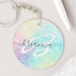 Glitter Colourful Glamourous Pretty Pattern Key Ring<br><div class="desc">Aesthetic pretty chic bokeh glitter background in beautiful pastel colours,  that you can personalise with your custom monogram and/or name.</div>