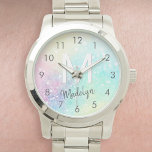 Glitter Colourful Glamourous Pretty Pattern Watch<br><div class="desc">Aesthetic pretty chic bokeh glitter background in beautiful pastel colours,  that you can personalise with your custom monogram and/or name.</div>