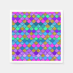 Glitter Colourful Mermaid Birthday Party Napkin
