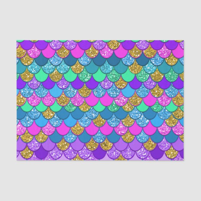 Glitter Colourful Mermaid Birthday Party Tissue Paper (Front)