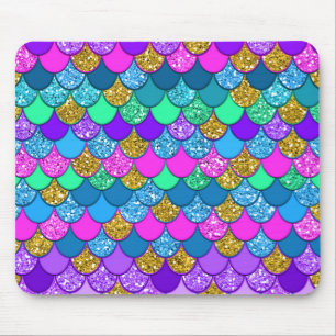 Glitter Colourful Multi-Coloured Mermaid Mouse Mat