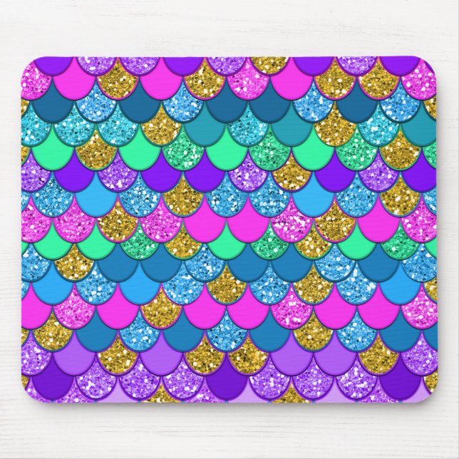 Glitter Colourful Multi-Coloured Mermaid Mouse Mat (Front)