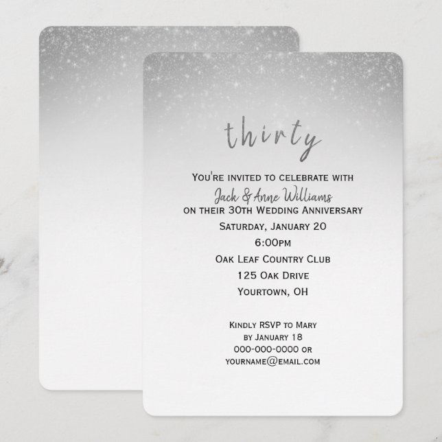 glitter confetti 30th wedding anniversary invitation (Front/Back)