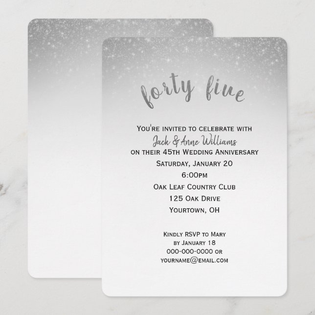 glitter confetti 45th wedding anniversary invitation (Front/Back)
